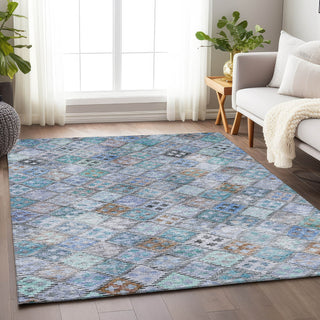 Piper Looms Chantille Geometric ACN1081 Blue Machine Washable Area Rug Lifestyle Image Feature
