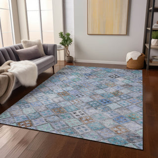 Piper Looms Chantille Geometric ACN1081 Blue Machine Washable Area Rug Lifestyle Image Feature