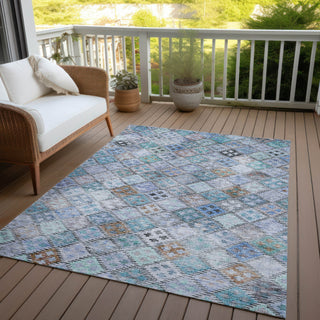 Piper Looms Chantille Geometric ACN1081 Blue Machine Washable Area Rug Outdoor Lifestyle Image Feature