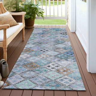 Piper Looms Chantille Geometric ACN1081 Blue Machine Washable Area Rug Runner Outdoor Lifestyle Image Feature