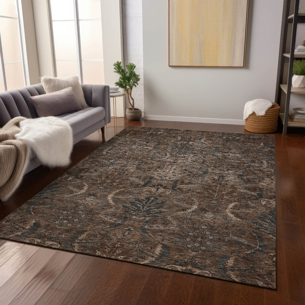 Piper Looms Chantille Damask ACN1082 Fudge Machine Washable Area Rug Lifestyle Image Feature