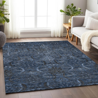 Piper Looms Chantille Damask ACN1082 Navy Machine Washable Area Rug Lifestyle Image Feature