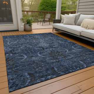 Piper Looms Chantille Damask ACN1082 Navy Machine Washable Area Rug Outdoor Lifestyle Image Feature