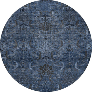 Piper Looms Chantille Damask ACN1082 Navy Machine Washable Area Rug Round Main Image