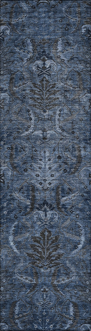 Piper Looms Chantille Damask ACN1082 Navy Machine Washable Area Rug Runner Main Image