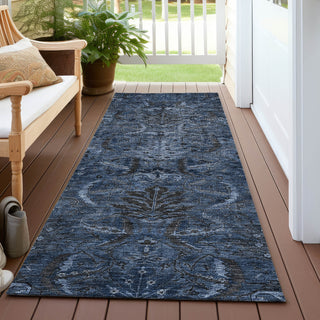 Piper Looms Chantille Damask ACN1082 Navy Machine Washable Area Rug Runner Outdoor Lifestyle Image Feature