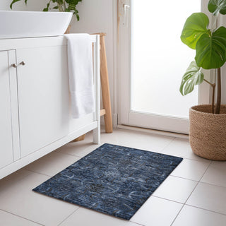 Piper Looms Chantille Damask ACN1082 Navy Machine Washable Area Rug Scatter Lifestyle Image Feature