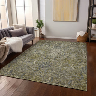 Piper Looms Chantille Damask ACN1082 Taupe Machine Washable Area Rug Lifestyle Image Feature