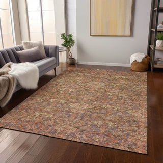 Piper Looms Chantille Damask ACN1084 Brown Machine Washable Area Rug Lifestyle Image Feature