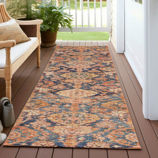 Piper Looms Chantille Damask ACN1084 Terracotta Machine Washable Area Rug Runner Outdoor Lifestyle Image Feature