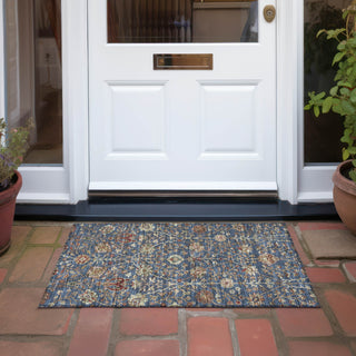 Piper Looms Chantille Floral ACN1085 Navy Machine Washable Area Rug Scatter Outdoor Lifestyle Image Feature