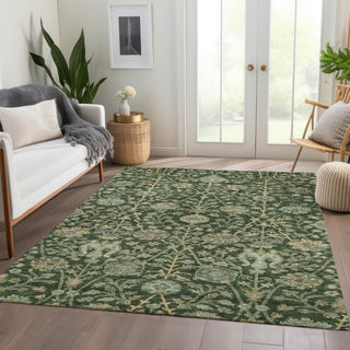 Piper Looms Chantille Floral ACN1087 Green Machine Washable Area Rug Lifestyle Image Feature