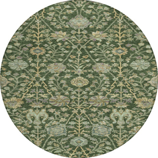 Piper Looms Chantille Floral ACN1087 Green Machine Washable Area Rug Round Main Image
