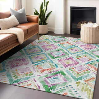 Piper Looms Chantille Geometric ACN1088 Teal Machine Washable Area Rug Lifestyle Image Feature