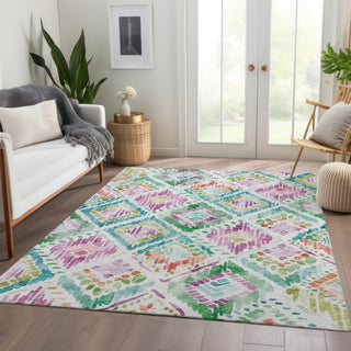 Piper Looms Chantille Geometric ACN1088 Teal Machine Washable Area Rug Lifestyle Image Feature