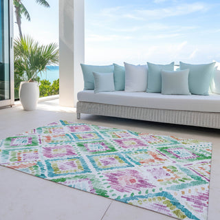 Piper Looms Chantille Geometric ACN1088 Teal Machine Washable Area Rug Outdoor Lifestyle Image Feature