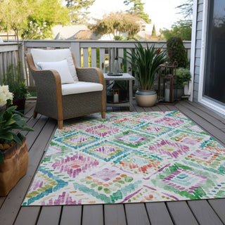 Piper Looms Chantille Geometric ACN1088 Teal Machine Washable Area Rug Outdoor Lifestyle Image Feature