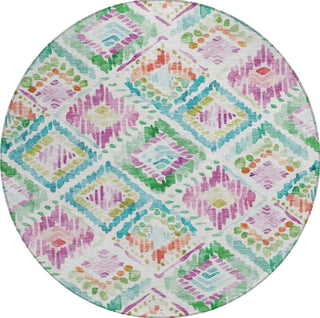 Piper Looms Chantille Geometric ACN1088 Teal Machine Washable Area Rug Round Main Image