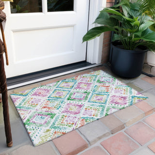 Piper Looms Chantille Geometric ACN1088 Teal Machine Washable Area Rug Scatter Outdoor Lifestyle Image Feature