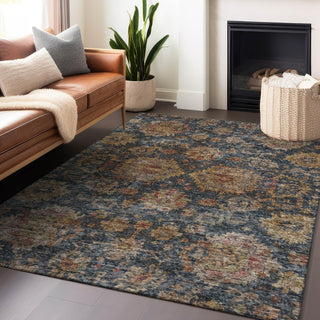 Piper Looms Chantille Damask ACN1094 Navy Machine Washable Area Rug Lifestyle Image Feature