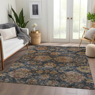 Piper Looms Chantille Damask ACN1094 Navy Machine Washable Area Rug Lifestyle Image Feature
