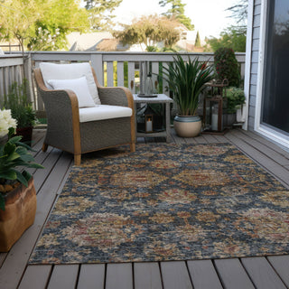 Piper Looms Chantille Damask ACN1094 Navy Machine Washable Area Rug Outdoor Lifestyle Image Feature