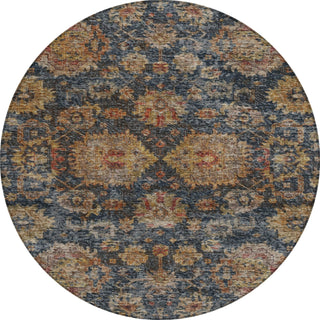 Piper Looms Chantille Damask ACN1094 Navy Machine Washable Area Rug Round Main Image