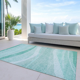 Piper Looms Chantille Swirls ACN1099 Aqua Machine Washable Area Rug Outdoor Lifestyle Image Feature