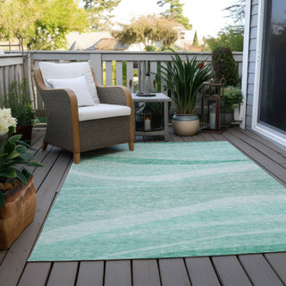 Piper Looms Chantille Swirls ACN1099 Aqua Machine Washable Area Rug Outdoor Lifestyle Image Feature
