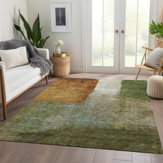 Piper Looms Chantille Squares ACN1100 Green Machine Washable Area Rug Lifestyle Image Feature