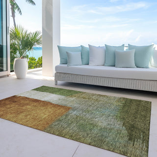 Piper Looms Chantille Squares ACN1100 Green Machine Washable Area Rug Outdoor Lifestyle Image Feature