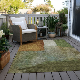 Piper Looms Chantille Squares ACN1100 Green Machine Washable Area Rug Outdoor Lifestyle Image Feature