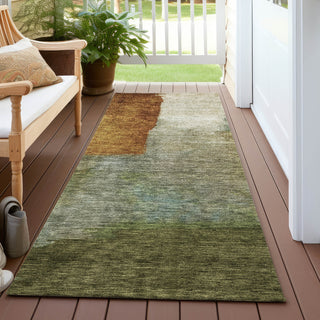 Piper Looms Chantille Squares ACN1100 Green Machine Washable Area Rug Runner Outdoor Lifestyle Image Feature