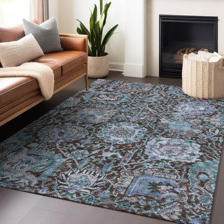 Piper Looms Chantille Damask ACN1101 Chocolate Machine Washable Area Rug Lifestyle Image Feature
