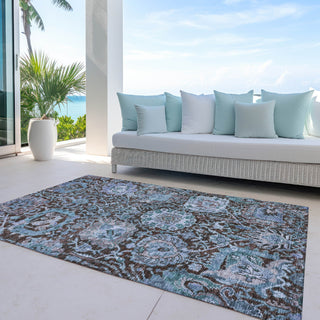 Piper Looms Chantille Damask ACN1101 Chocolate Machine Washable Area Rug Outdoor Lifestyle Image Feature