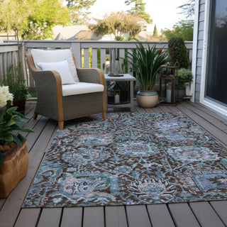Piper Looms Chantille Damask ACN1101 Chocolate Machine Washable Area Rug Outdoor Lifestyle Image Feature