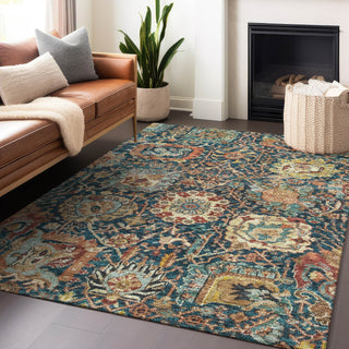 Piper Looms Chantille Damask ACN1101 Navy Machine Washable Area Rug Lifestyle Image Feature