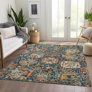 Piper Looms Chantille Damask ACN1101 Navy Machine Washable Area Rug Lifestyle Image Feature