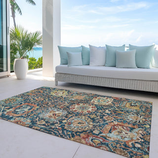 Piper Looms Chantille Damask ACN1101 Navy Machine Washable Area Rug Outdoor Lifestyle Image Feature