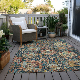 Piper Looms Chantille Damask ACN1101 Navy Machine Washable Area Rug Outdoor Lifestyle Image Feature