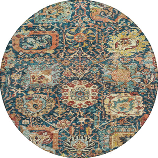 Piper Looms Chantille Damask ACN1101 Navy Machine Washable Area Rug Round Main Image