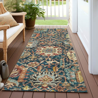 Piper Looms Chantille Damask ACN1101 Navy Machine Washable Area Rug Runner Outdoor Lifestyle Image Feature