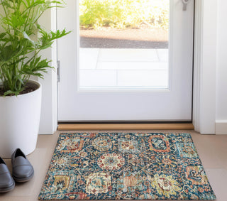 Piper Looms Chantille Damask ACN1101 Navy Machine Washable Area Rug Scatter Lifestyle Image Feature