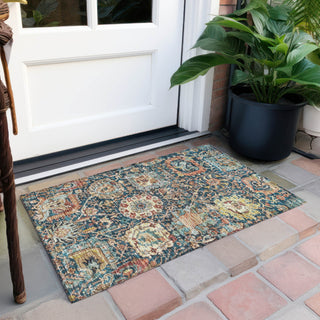 Piper Looms Chantille Damask ACN1101 Navy Machine Washable Area Rug Scatter Outdoor Lifestyle Image Feature