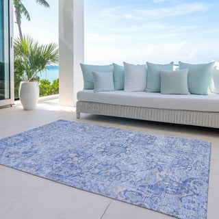 Piper Looms Chantille Damask ACN1102 Sky Machine Washable Area Rug Outdoor Lifestyle Image Feature