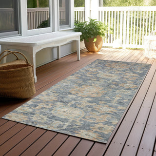 Piper Looms Chantille Damask ACN1105 Denim Machine Washable Area Rug Runner Outdoor Lifestyle Image Feature
