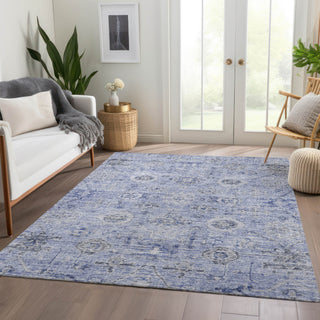 Piper Looms Chantille Damask ACN1110 Blue Machine Washable Area Rug Lifestyle Image Feature