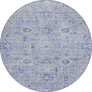 Piper Looms Chantille Damask ACN1110 Blue Machine Washable Area Rug Round Main Image
