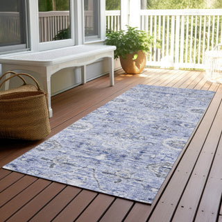 Piper Looms Chantille Damask ACN1110 Blue Machine Washable Area Rug Runner Outdoor Lifestyle Image Feature