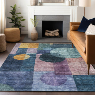 Piper Looms Chantille Geometric ACN1114 Blue Machine Washable Area Rug Lifestyle Image Feature